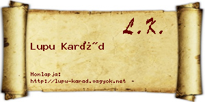 Lupu Karád névjegykártya